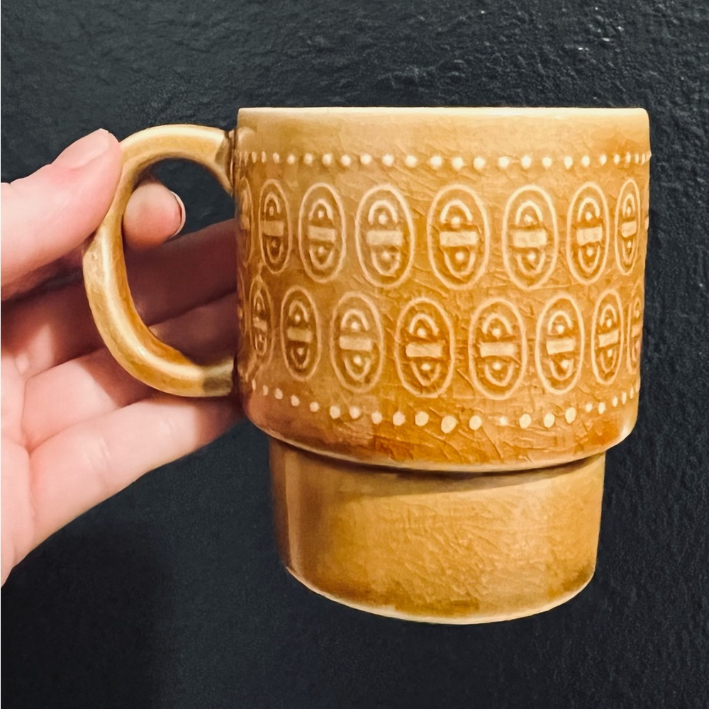 Vintage Yellow Stoneware Midcentury Modern Stackable Mug